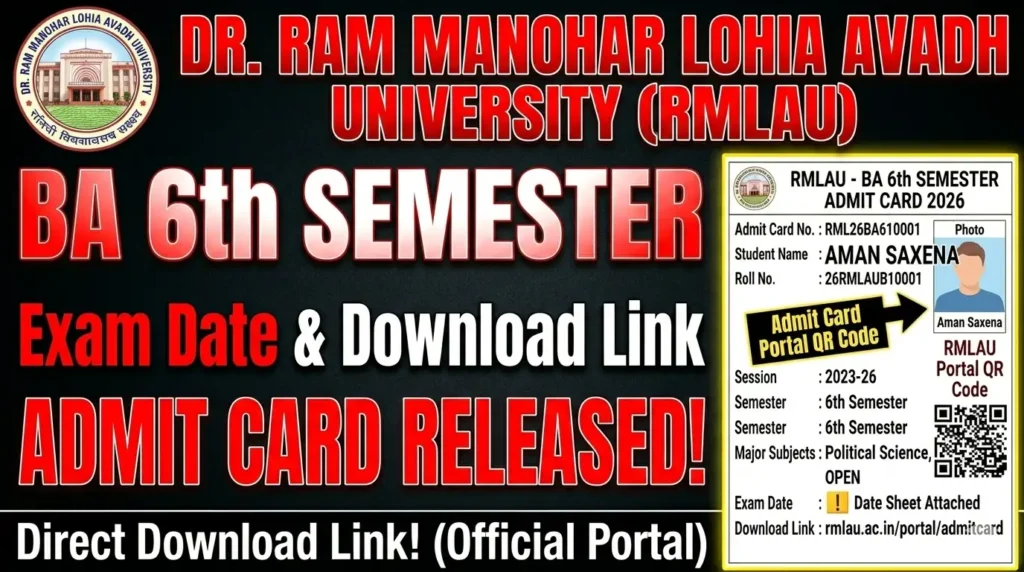 RMLAU BA 6th Semester Admit Card 2026 - Exam Date & Download Link