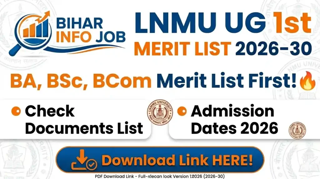 LNMU UG 1st Merit List 2026 30 -Graduation BA, BSc, BCom LNMU Merit List 2026 First , Admission Date, Documents & PDF Download Link