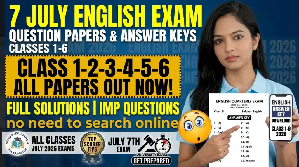 7 July Class 1 2 3 4 5 6 English Quarterly Exam Question Paper & Answer Key 2026