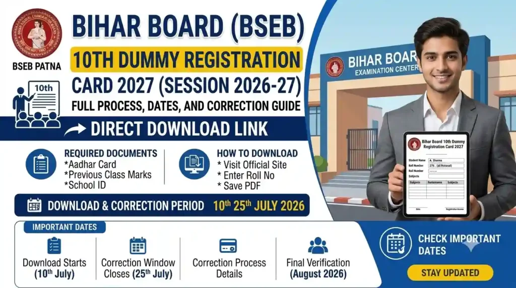 Bihar Board 10th Dummy Registration Card 2027 - Date Kab Aayega BSEB Matric Panjiyan Card & Direct Download Link