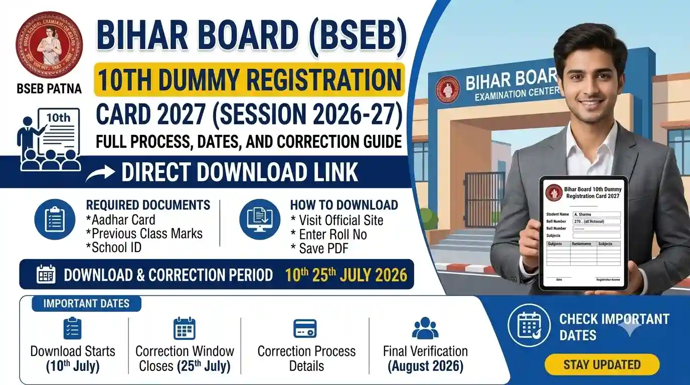 Bihar Board 10th Dummy Registration Card 2027 - Date Kab Aayega BSEB Matric Panjiyan Card & Direct Download Link