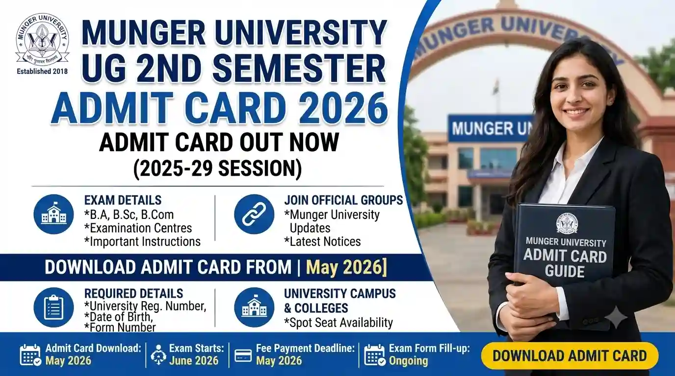 Munger University UG 2nd Semester Admit Card 2026 (2025-29) – Sem 2 Exam Date 2026 & Direct Download Link